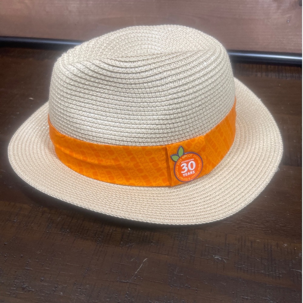 Disney Beige Fedora Hat with Orange Bird Epcot 30 Years Celebration